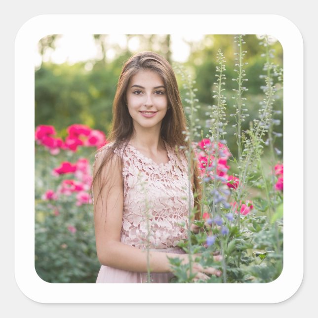 White Border Photo Square Sticker (Front)