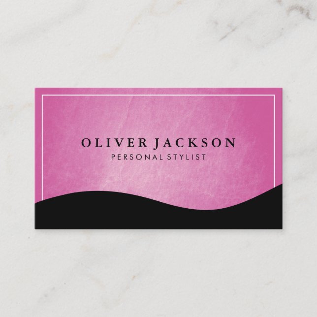 White Border Stylist Pink Texture black wave Business Card (Front)