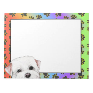 White Border Terrier colourful dog paw pattern   Notepad