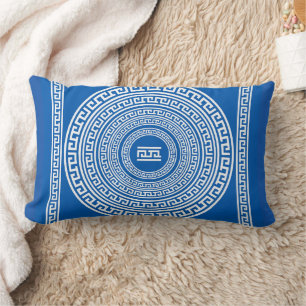 White Borders on Grey Blue Background Lumbar Pillow
