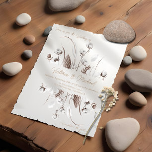 White Botanical floral cotton Wedding invitations