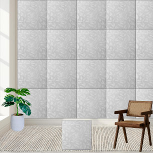 White Botanical Frosted Leaf Design Tile