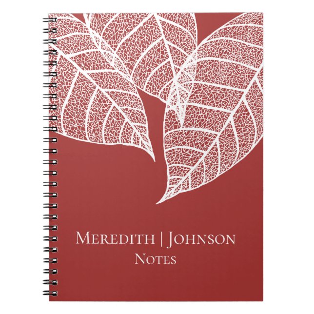 White Botanical Leaf Skeletons | Personalized Notebook (Front)