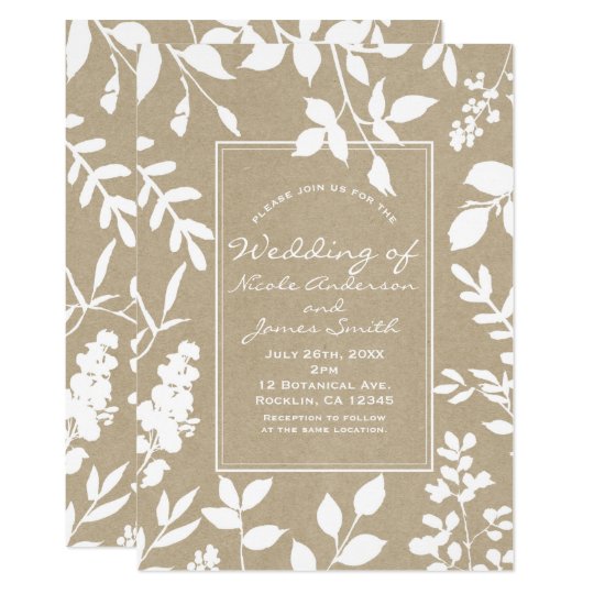 White Botanical Leaves Simple Rustic Wedding Card