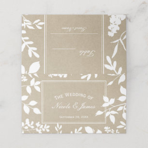 White Botanical Leaves Simple Rustic Wedding Table Place Card