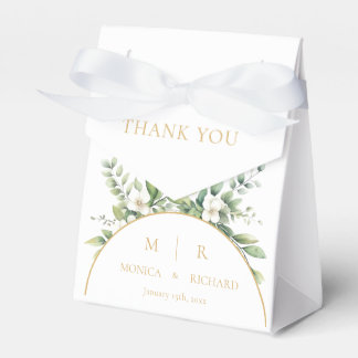 White Botanical Monogram Wedding Favour Boxes