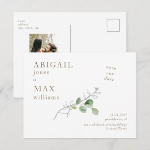 White Botanical Photo Wedding Save our Date II Postcard