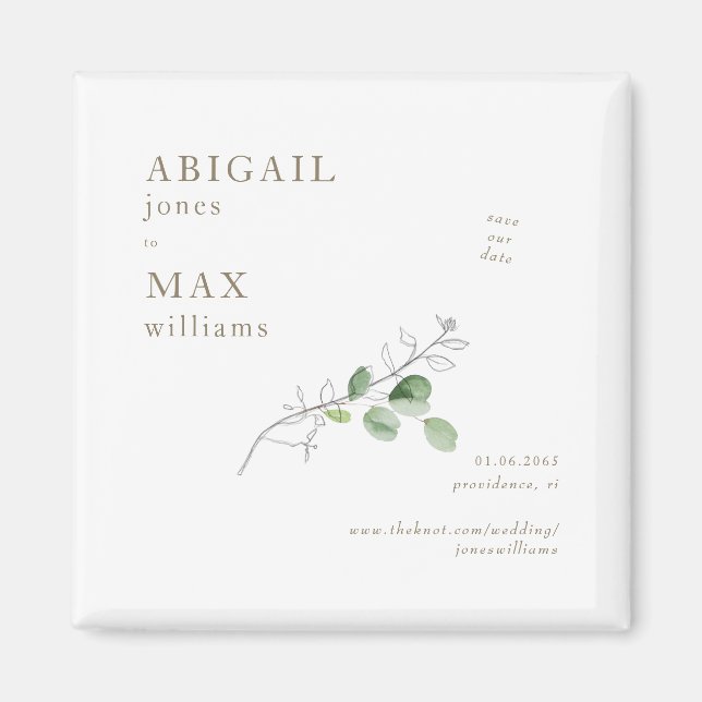 White Botanical Wedding Save our Date Gold Text Magnet (Front)