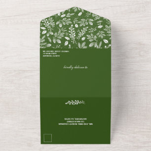 White Botanicals Green No Envelopes Wedding All In One Invitation