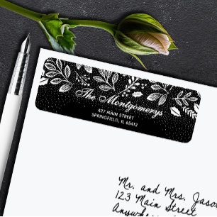 White Botanicals on Black Return Address