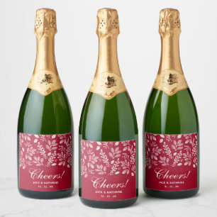 White Botanicals on Cranberry Wedding Sparkling Wine Label