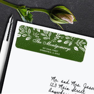 White Botanicals on Green Return Address