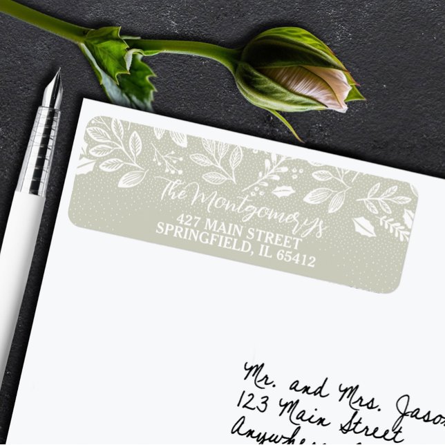 White Botanicals on Sage Green Return Address (White botanicals on sage green return address labels)