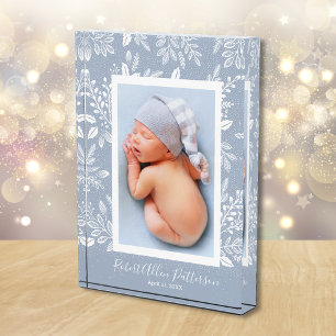 White Botanicals on Sky Blue Custom Photo Block