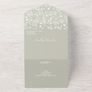 White Botanicals Pale Green No Envelopes Wedding All In One Invitation
