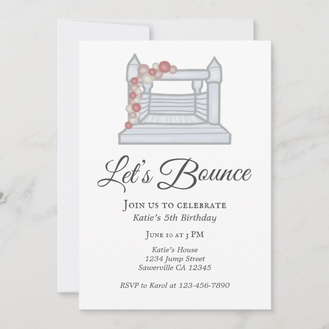 White Bounce House Balloon Garland Birthday Invitation (Front)