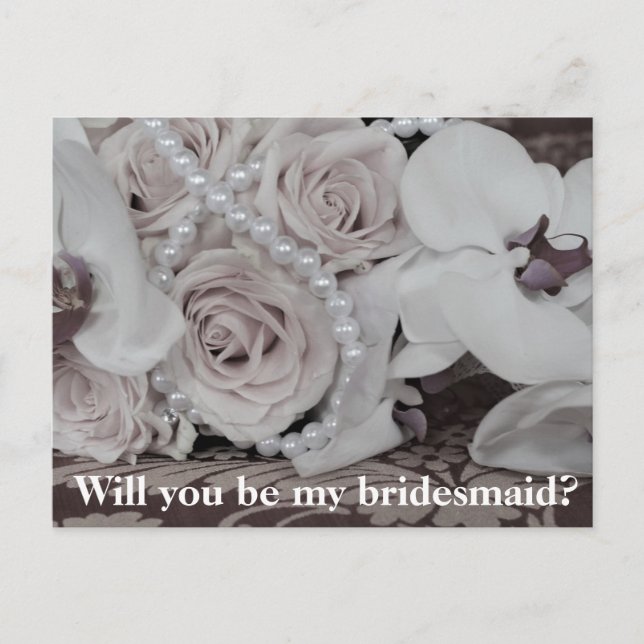 White bouquet Will you be my bridesmaid Invitation Postcard (Front)