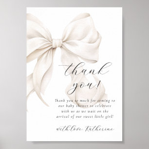 White Bow Baby Shower Thank You Card Poster