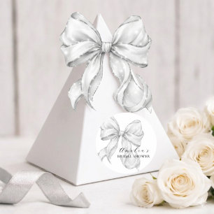 White Bow Bridal Shower Classic Round Sticker