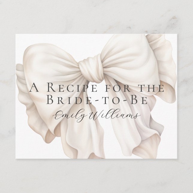White Bow Bridal Shower Recipe Card (Front)