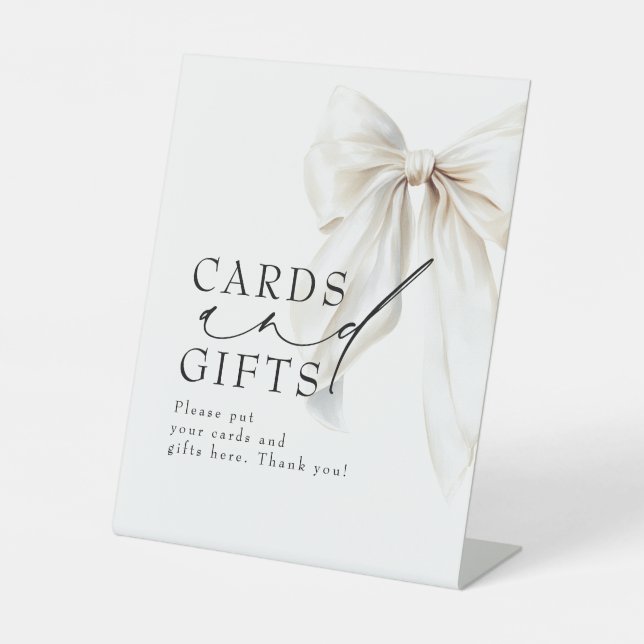 White Bow Cards and Gifts Bridal Shower Pedestal Sign (Front)