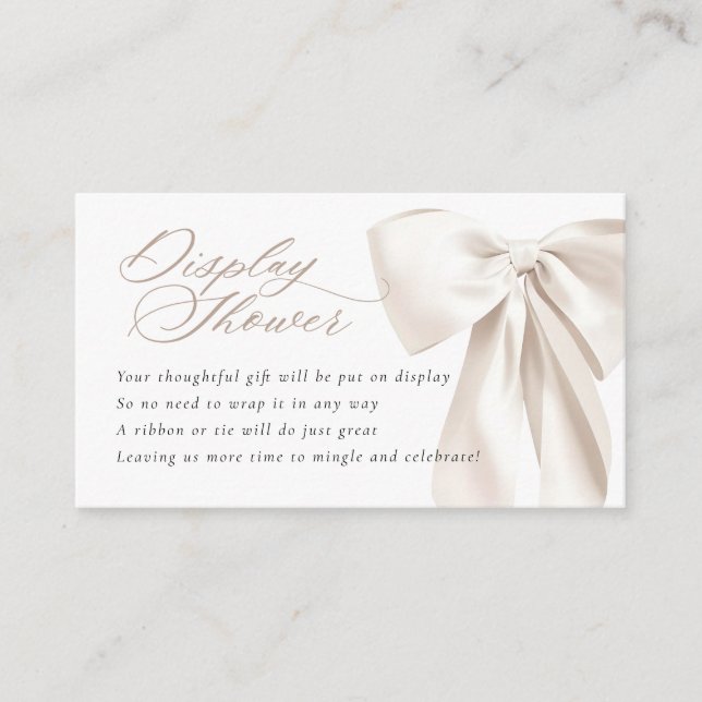 White Bow Display Baby Shower Enclosure Card (Front)