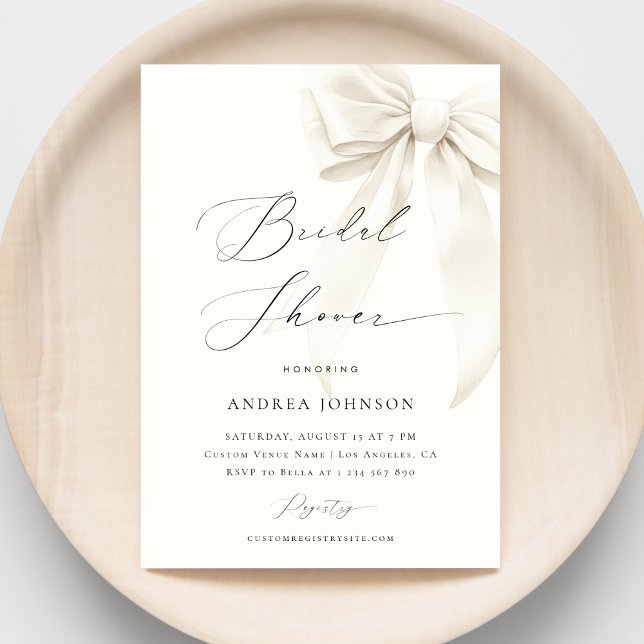White Bow Elegant Script Classy Chic Bridal Shower Invitation (Creator Uploaded)