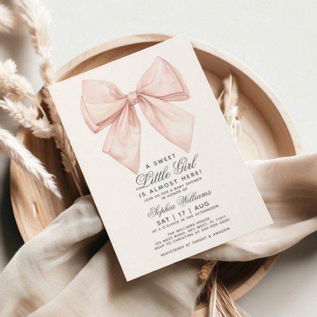 White Bow Little Girl Baby Shower Invitation (Creator Uploaded)