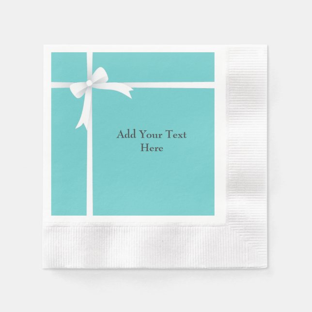 White Bow on Teal Blue Customizable Napkin (Front)