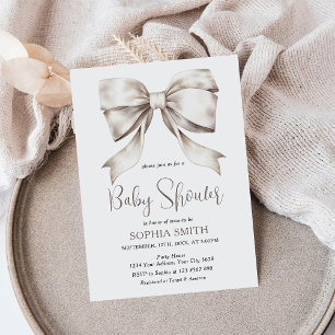 White Bow ribbon Vintage Baby Shower Invitation