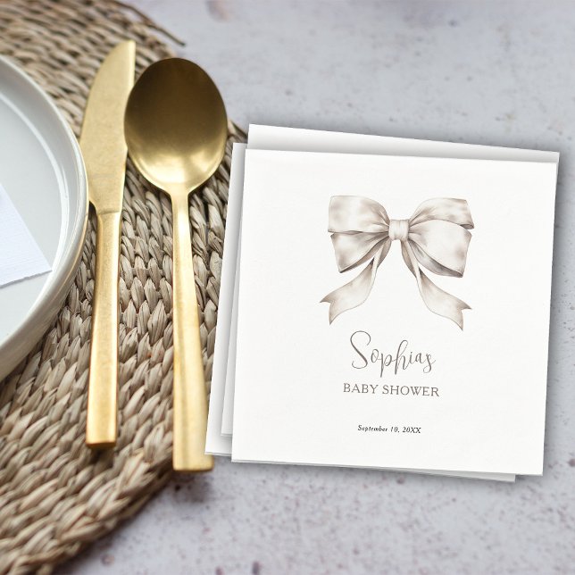 White Bow Ribbon Vintage Baby Shower Napkin (Creator Uploaded)