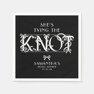 White Bow She's Tying the Knot Chic Bridal Shower Napkin