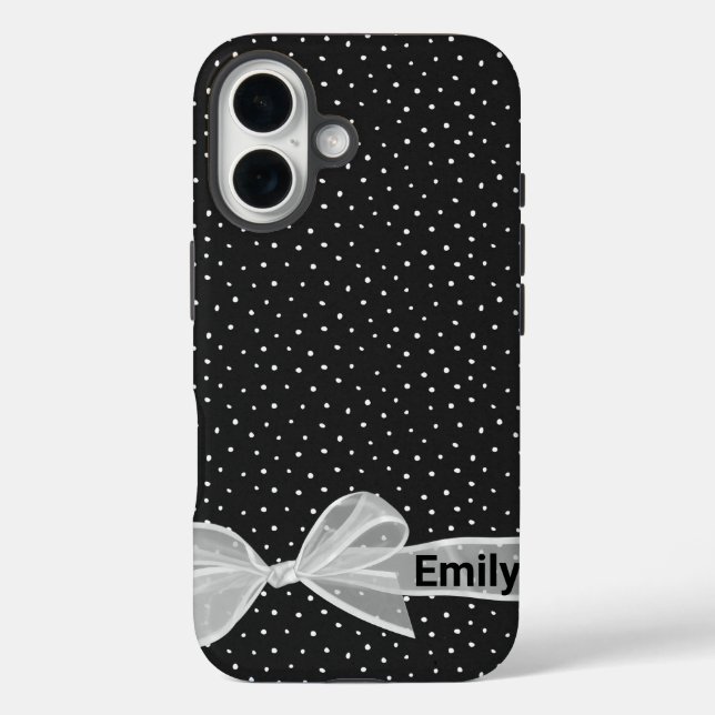 White Bow with Name on Dots iPhone / iPad case (Back)