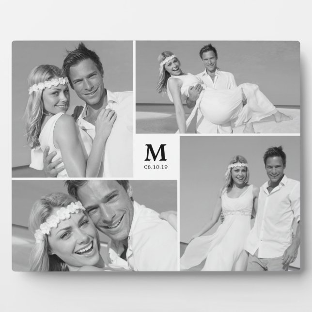 White Box Timeless Monogram Wedding Photo Easel Plaque (Front)