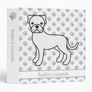 White Boxer Cute Cartoon Dog & Custom Text Binder