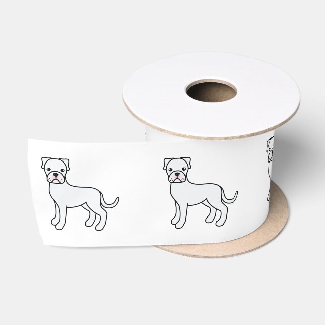 White Boxer Cute Cartoon Dog Satin Ribbon (Spool)