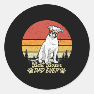 White Boxer Dad Ever Vintage Retro Dog Fathers Day Classic Round Sticker