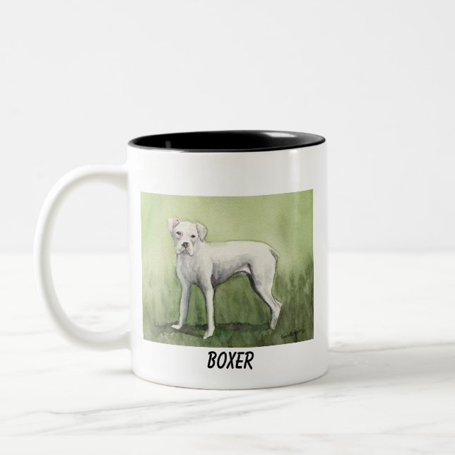 "White Boxer" Dog Art Mug (Left)