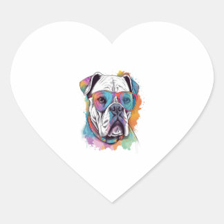 White Boxer Dog Pop Art with Sunglasses 5  Heart Sticker