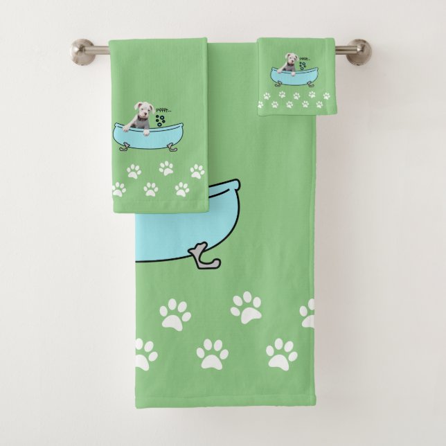 White Boxer Dog Themed Bathroom Decor - Green Bath Towel Set (Insitu)