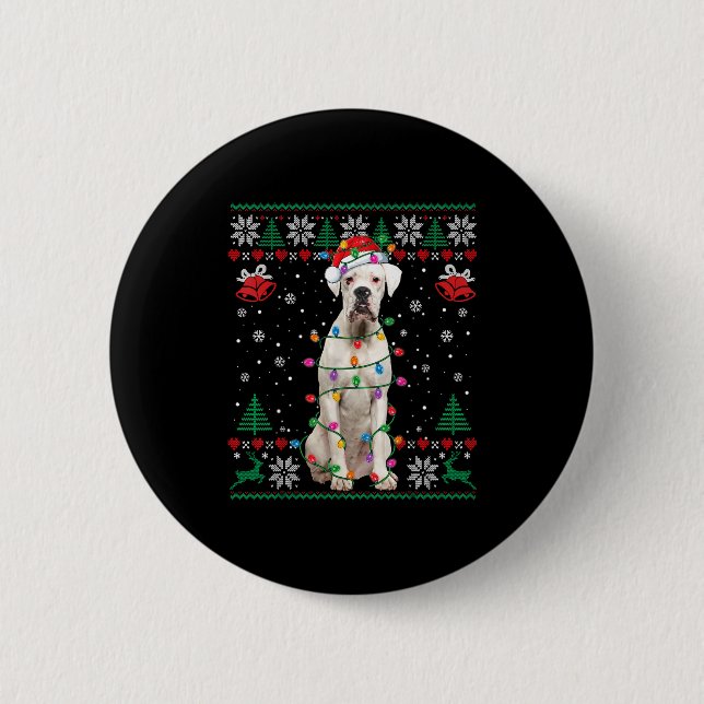 White Boxer Dog Ugly Christmas Sweater Funny Xmas  2 Inch Round Button (Front)