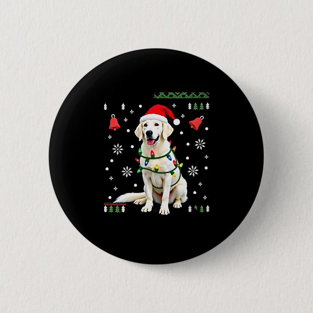 White Boxer Dog Ugly Christmas Sweater Funny Xmas  2 Inch Round Button (Front)