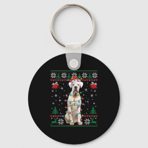 White Boxer Dog Ugly Christmas Sweater Funny Xmas  Keychain