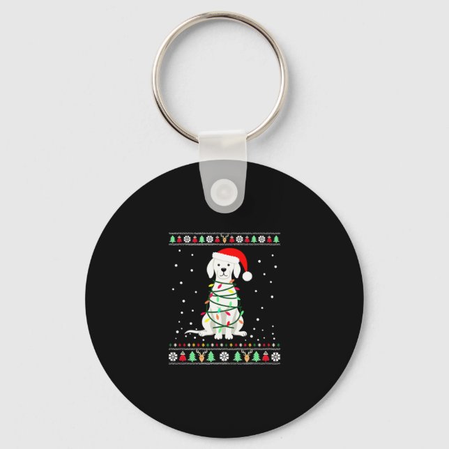 White Boxer Dog Ugly Christmas Sweater Funny Xmas  Keychain (Front)