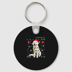 White Boxer Dog Ugly Christmas Sweater Funny Xmas  Keychain