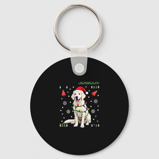 White Boxer Dog Ugly Christmas Sweater Funny Xmas  Keychain (Front)