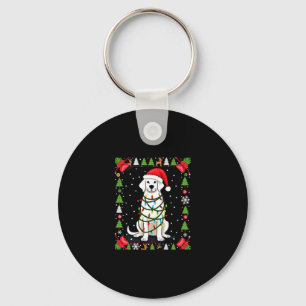 White Boxer Dog Ugly Christmas Sweater Funny Xmas  Keychain
