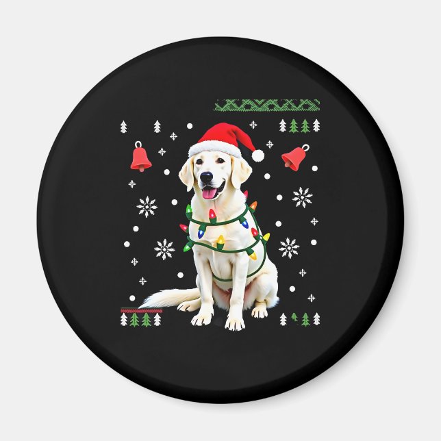 White Boxer Dog Ugly Christmas Sweater Funny Xmas  Magnet (Front)