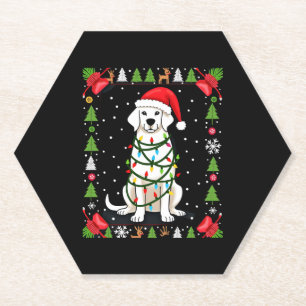 White Boxer Dog Ugly Christmas Sweater Funny Xmas Paper Coaster