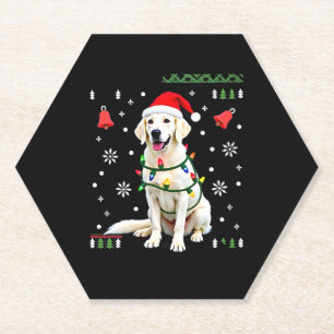 White Boxer Dog Ugly Christmas Sweater Funny Xmas  Paper Coaster